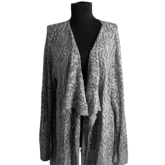 OneWorld Size 2X Womens Cardigan Sweater Open Front Gray Black Chevron Knit - Picture 2 of 10